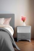 Gazzini Furniture Singular Silver iki Çekmeceli Açık Gri Komodin  Raflı Kumaş Kapaklı Yatak Odası Komodin