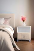 Gazzini Furniture Singular Silver iki Çekmeceli Krem Komodin  Raflı Kumaş Kapaklı Yatak Odası Komodin