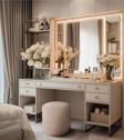 Gazzini Furniture Diana Slim Line Luxury Krem Puf Havlu Kumaş, Silindir, Dekoratif Makyaj Masası Pufu