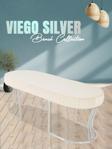 Gazzini Furniture Viego Silver Striped Bench Lüks Metal Gümüş Ayak, Chester Model Yatak Ucu Beyaz Puf