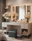 Gazzini Furniture Zengo Gold Twin Line Kare Puf Antrasit Kumaş Dekoratif Makyaj Masası Pufu