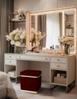 Gazzini Furniture Zengo Gold Twin Line Kare Puf Bordo Kumaş Dekoratif Makyaj Masası Pufu