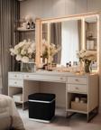 Gazzini Furniture Zengo Silver Twin Line Kare Puf Siyah Kumaş Dekoratif Makyaj Masası Pufu