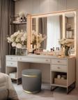 Gazzini Furniture Zerafet Gold Kaplama Luxery Puf Antrasit Babyface Kumaş Makyaj Koltuğu