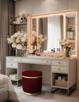 Gazzini Furniture Zerafet Gold Kaplama Luxery Puf Bordo Babyface Kumaş Makyaj Koltuğu