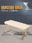 Gazzini Furniture Varcera Gold Bench Çapraz Metal Ayaklı Kapitoneli Model Beyaz Puf