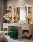 Gazzini Furniture Zerafet Silver Kaplama Luxery Puf Yeşil Babyface Kumaş Makyaj Koltuğu