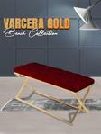 Gazzini Furniture Varcera Gold Bench Çapraz Metal Ayaklı Kapitoneli Model Bordo Puf