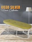 Gazzini Furniture Viego Silver Exclusive Bench Lüks Metal Gümüş Ayak, Chester Model Yatak Ucu Hardal Puf
