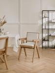 Gazzini Furniture Kalmar Beyaz Kumaş Natural Ahşap Sandalye