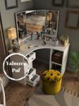 Gazzini Furniture Puffy Puf Hardal Chester Model Yuvarlak Puf - Makyaj Masası Pufu 40x40 cm