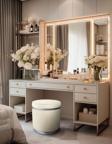 Gazzini Furniture Zerafet Silver Kaplama Luxery Puf Beyaz Babyface Kumaş Makyaj Koltuğu