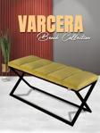 Gazzini Furniture Varcera Sliced Hardal Puf Çapraz Metal Ayaklı, Dilimli Model Bench