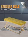 Gazzini Furniture Varcera Gold Bench Çapraz Metal Ayaklı Kapitoneli Model Hardal Puf