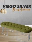 Gazzini Furniture Viego Silver Puf Lüks Metal Gümüş Ayak, Chester Model Yatak Ucu Hardal Bench
