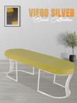 Gazzini Furniture Viego Silver Smooth Bench Lüks Metal Gümüş Ayak, Chester Model Yatak Ucu Hardal Puf