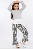 Mornio Kız Çocuk 3'lü Takım Fırfırlı Kol Sweatshirt,T-shirt ve Geniş Paça Pantolon MRN2427