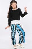 Mornio Kız Çocuk 3'lü Takım Fırfırlı Kol Sweatshirt,T-shirt ve Geniş Paça Pantolon MRN2425