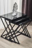 Sawoli Home Royal Siyah Metal Ayak Siyah Mermer Desen Zigon Sehpa