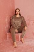 Lukitus Büyük Beden Uzun Kol Kadife Pijama Takımı