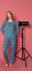 Lukitus Uzun Kol Bambu İnterlok Kadın Pijama Takımı
