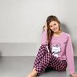 Lukitus Sıfır Yaka Uzun Kol Likralı Desenli Kadın Pijama Takımı 