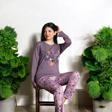Lukitus Sıfır Yaka Uzun Kol Likralı Desenli Kadın Pijama Takımı 
