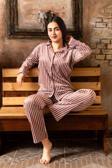 Lukitus Kadife Gömlek Yaka Kadın Pijama Takımı