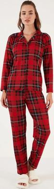 Lukitus Ekose Desen Gömlek Yaka Süet Kadın Pijama Takımı