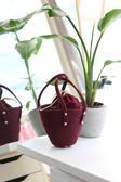 Moom Bag Kadın Bordo Örme Çift Kulp Ağzı Büzgülü Hasır Görünümlü El Çantası