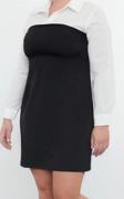 Moda Stil Fitted Gömlek Yaka Mini Boy Büyük Beden -Beyaz Bodycone Straplez Finike Gömlek Elbise
