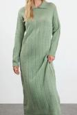 Moda Stil Regular Polo Yaka Maxi Boy Tesettür Balık Sırtı Desenli Triko Elbise