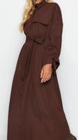 Moda Oversize Maxi Tesettür Kuşaklı Kolları Ayarlanabilir Detaylı Pamuklu Dokuma Gömlek Elbise