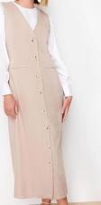 Moda Stil Regular V Yaka Maxi Boy Tesettür Dokuma Kumaş Jile Elbise