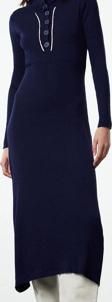 Moda Stil Regular Polo Yaka Midi Boy Triko Çizgili Biye Detaylı Elbise