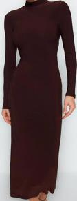 Moda Stil Slim Dik Yaka Maxi Boy Fitted Vücuda Oturan Esnek Örme Elbise