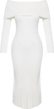 Moda Stil Regular Carmen Yaka Midi Boy Triko Basic Elbise