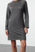Moda Stil Regular Bisiklet Yaka Mini Boy Triko Basic Pamuklu Elbise