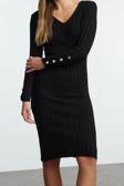 Moda Stil Regular V Yaka Midi Boy Triko Basic Elbise