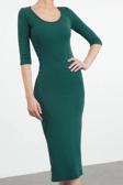 Moda Stil Slim Havuz Yaka Maxi Boy Fitted Vücuda Oturan Uzun Kollu Bisiklet Yaka Esnek Örme Elbise
