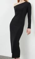 Moda Stil Fitted Asimetrik Yaka Maxi Boy Düz Detaylı Vücuda Oturan Esnek Örme Elbise