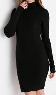 Moda Slim Casual Günlük Tek Plaka Triko Dik Yaka Uzun Kol Bodycone Mini Boy Elbise