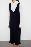 Moda Regular Casual Günlük Dolu İğne Triko V Yaka Uzun Kol Shift Maxi Boy Elbise