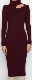 Moda Slim Casual Günlük Fitilli Triko Dik Yaka Uzun Kol Bodycone Midi Boy Elbise