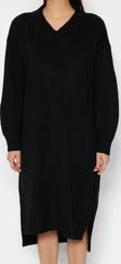 Moda Oversize Casual Günlük Selanik Triko V Yaka Uzun Kol Shift Maxi Boy Elbise
