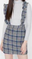 Moda Regular Casual Günlük Flanel Dokuma Kare Yaka Askılı Kol Jile Mini Boy Elbise