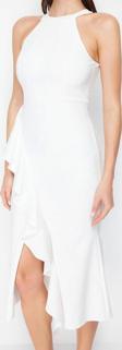 Moda Fit Mezuniyet Balo Finike Dokuma Halter Yaka Kolsuz Kol Anvelop Midi Boy Elbise