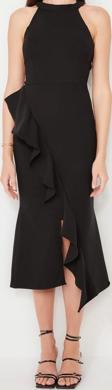 Moda Fit Mezuniyet Balo Finike Dokuma Halter Yaka Kolsuz Kol Anvelop Midi Boy Elbise
