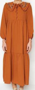 Moda Regular Casual Günlük Keten Görünümlü Dokuma Bebe Yaka Uzun Kol Basic Maxi Boy Tesettür Elbise