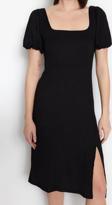 Moda Regular Casual Günlük Bürümcük Örme Kare Yaka Kısa Kol A-Line Midi Boy Elbise